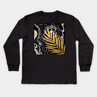 Black Gold marble tropic Kids Long Sleeve T-Shirt